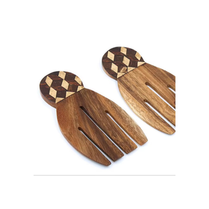 Cucharas premium para ensalada hechas de madera ecológica con detalles de incrustaciones naturales. Perfecto para una experiencia gastronómica ecológica. - Product Image 1