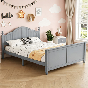 <span class=keywords><strong>Lit</strong></span> plateforme en bois gris pleine grandeur avec tête et pied de <span class=keywords><strong>lit</strong></span> – Cadre de <span class=keywords><strong>lit</strong></span> élégant pour chambre d'enfant - Product Image 1