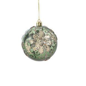 Boule de Noël vert clair avec poudre adhésive, poudre dorée, électroplaqué de haute qualité, motif nacré peint à la main pour sapin de Noël - Product Image 5