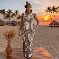 Ensemble de Robe de Luxe Florale en Polyester Style Dashiki, Faux Soie Froissée, Kaftan Bikini Slim Fit pour Femme du Moyen-Orient avec Foulard