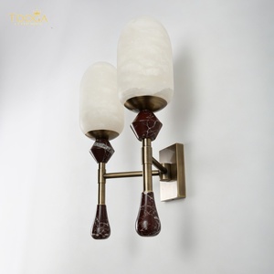 Custom Handmade Modern Luxury Brass Spanish Alabaster Wall <b>Sconce</b> 2-<b>Light</b> for Bedroom Living Room Hallway Staircase OEM ODM - Product Image 1
