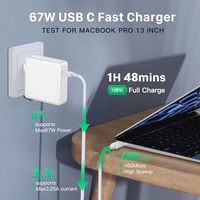 Cargador de Pared con Adaptador de Corriente USB C PD de 67 W, Cargador Rápido GaN para Portátiles Macbook Air Pro, Dell, HP, Lenovo, Asus, Acer