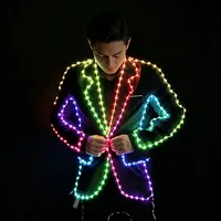 Kostum LED Warna-warni Pakaian Menyala dengan Topi Baju Bercahaya untuk Bar Klub Malam Pertunjukan Panggung Tari