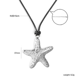 Collier pendentif étoile en alliage de zinc couleur argent et or avec chaîne en corde cirée pour hommes et femmes, chaîne de pull tendance, style décontracté - Product Image 5