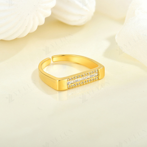 Elegante anillo ajustable chapado en oro, Joyería Moderna, piedras CZ, anillo de Plata de Ley 925 para mujer - Product Image 3