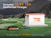 Baterai Lithium TEMGO 51.2V 100Ah untuk Golf Cart 5120Wh dengan Casing Logam, Aplikasi Bluetooth, LCD, dan Pengisi Daya Cepat