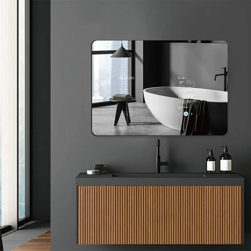 Cermin led android pintar dekorasi kamar mandi, cermin tv cerdas fungsi penuh anti-kabut