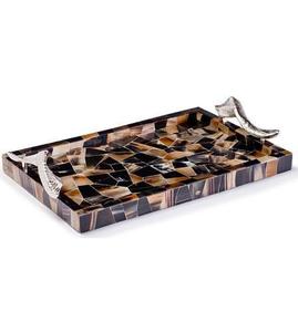 Plateau de service décoratif de luxe en résine artisanale avec poignées en forme d'oiseaux, idéal pour table basse, coiffeuse, ottoman, présentoir et accent de décoration intérieure - Product Image 3