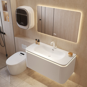 Meuble-lavabo de salle de bain moderne intelligent avec miroir en nid d'abeille et lavabo mural pour hôpitaux et appartements - Product Image 4