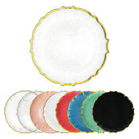 Assiettes de présentation en verre martelé transparent avec bordure dorée ondulée, assiettes décoratives pour la décoration de table de mariage et de banquet