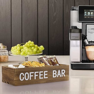 Caja de almacenamiento de madera para barra de café con divisores de malla y soporte para cápsulas para organizar la estación de café - Product Image 2