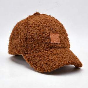 Brown Teddy Fleece Baseball Cap for Women, Curly Sherpa <b>Hat</b> with Leather Patch, Warm Winter Baseball <b>Hat</b> for Streetwear - Product Image 2