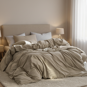 Ensemble de literie personnalisable en coton lavé 100% durable 400TC, tissu naturel tissé, drap plat, housse de couette, style moderne - Product Image 1