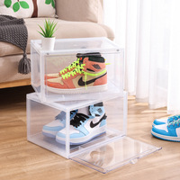 Boîte de rangement pour chaussures multifonctionnelle en plastique empilable à ouverture latérale magnétique pour la maison