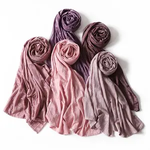 Foulard jacquard de couleur unie pour femmes, Turban, en coton, tricoté, à fleurs cassés, coupe monochrome, voile arabe, dubaï, tendance 2020