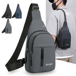 Men's Chest Bag Waterproof Gray Black Blue Solid Color Sport Outdoor Travel Shoulder Bag - Product Image 1