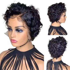 Perruque Courte Bouclée Noire Populaire pour <span class=keywords><strong>Femme</strong></span> avec Dentelle Frontale, Taille de Bonnet Réduite, Vente en Gros - Product Image 1