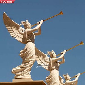 Sculpture de statue d'ange en marbre antique classique sculptée à la main pour l'extérieur, soufflant sur une <span class=keywords><strong>trompette</strong></span>, à vendre - Product Image 6