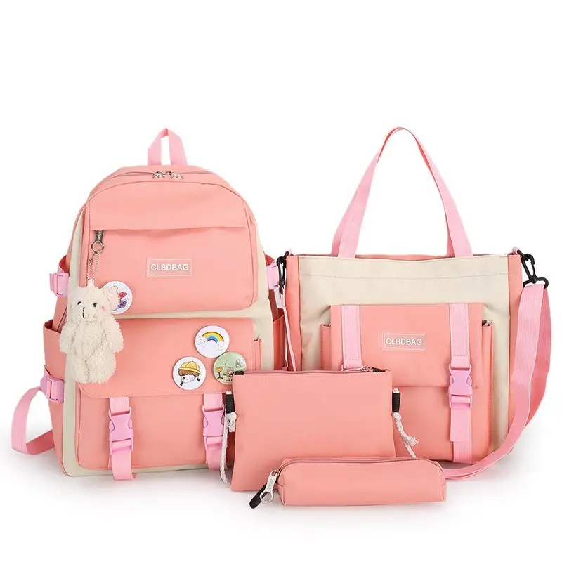 4PCS Fashion Cute Ladies Bags Handbag Set Backpack School Bags Girl Pink Cartoon Schoolbag Back Pack Set For Primary school