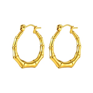 Pendientes de Acero Inoxidable con Baño de Oro de 18K, Estilo Retro, con Hebilla en Forma de U y Textura de Bambú, Joyería de Moda para Mujer, para Fiestas - Product Image 3