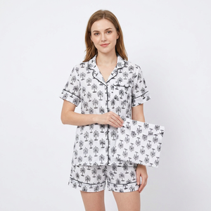 Handmade Cotton Short Sleeve Pajamas Set for Women Casual Summer Wear with <b>Bag</b> Featuring Short PJ Shirt - Product Image 1
