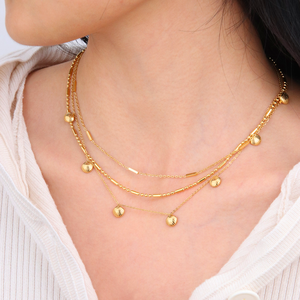 สร้อยคอแฟชั่นกันน้ำ Chris April ชุบทอง PVD บนสแตนเลสสตีล 316L ดีไซ<span class=keywords><strong>น์</strong></span>มินิมอลแบบแท่งและลูกปัด - Product Image 2