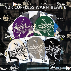 Y2K Cuffless Winter Warm <b>Beanie</b> 3D Embroidery Jacquard Knit Silk <b>Lined</b> <b>Satin</b> Unisex 100% Acrylic Common Casual Street Style - Product Image 2