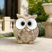 Figurine d'hibou en résine, motif animal de dessin animé aux grands yeux, peinte à l'aérographe, avec décalcomanies exquises, écologique, pour extérieur/intérieur, maison et jardin