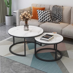 Ensemble <span class=keywords><strong>de</strong></span> tables basses convertibles en acier inoxydable au design nordique minimaliste moderne <span class=keywords><strong>avec</strong></span> plateau en marbre pour petits espaces, salon, restaurant - Product Image 1