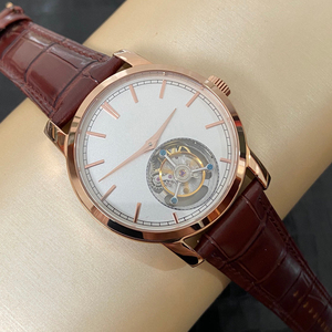 Reloj Mecánico en Tono Oro Rosa con Tourbillon, Esfera Redonda de 38 mm, Correa de Cuero Genuino Marrón, Estilo Elegante para Vestir - Product Image 4