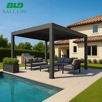 Pergola bioclimatique motorisée en aluminium, murale, avec revêtement en poudre, pour cour, jardin, villa