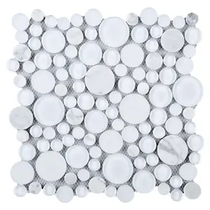 Ubin Dinding Mosaik Kaca Bulat Gelembung Putih, Mosaik Bulat untuk Dapur Kamar Mandi