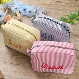 Custom Embroidered Striped Cotton Toiletry Bag Personalized European <b>Retro</b> Travel Cosmetic Storage Lightweight Durable Makeup - Product Image 5