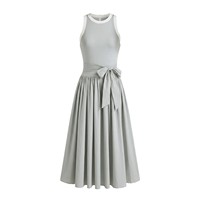 Robe longue vintage sans manches à col rond et laçage, 90% polyamide 10% élasthanne, taille haute, Robe Femme Vestido Largo, Robe d'été