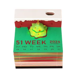 Pohon Natal lucu dekorasi meja bantalan kertas kalender 2024 kustom 3D Memo Pad Tear Off Notepad anak-anak hadiah barang Drop pengiriman