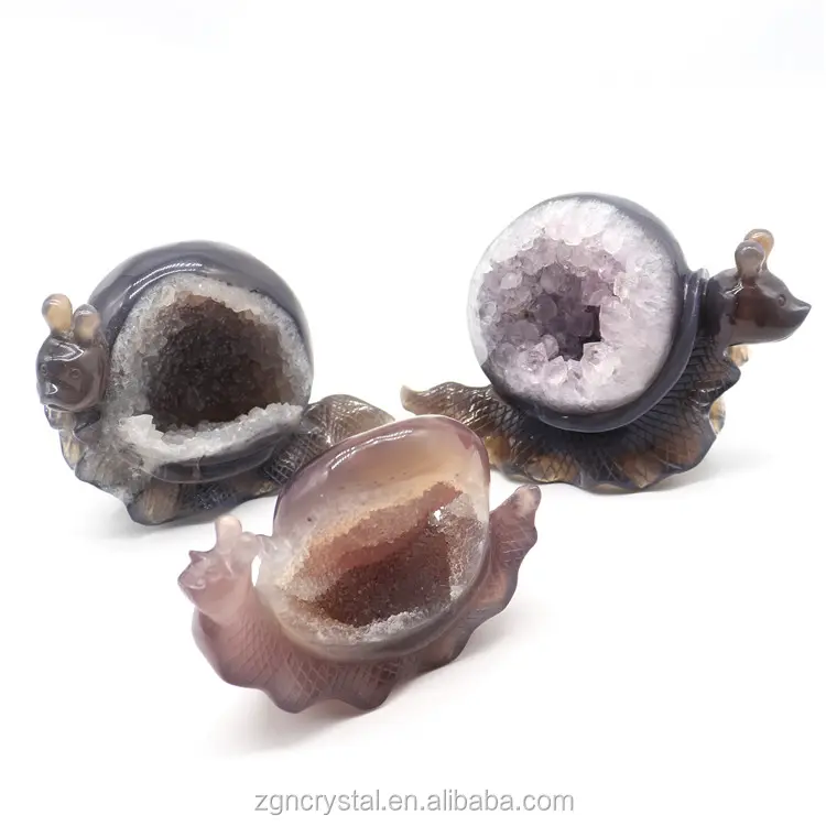 ขายส่งใหม่สินค้าคุณภาพสูงมือแกะสลักDruzy Agate Geodeหอยทากสำหรับตกแต่ง