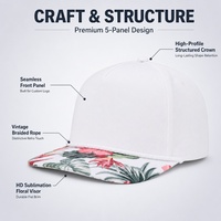 Casquette de baseball en nylon à bordure florale blanche avec broderie 3D, design vintage sportif réglable à 6 panneaux