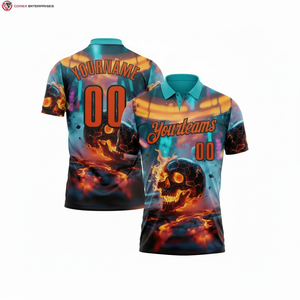 เสื้อโปโลลายหัวกะโหลกธงชาติอเมริกัน3D ออกแบบได้ตามต้องการสีแดงทอง-ดำระบายอากาศได้สไตล์ลำลองพิมพ์ลายสีพื้น - Product Image 1