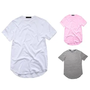 Sıcak satış erkek T Shirt genişletilmiş yuvarlak süpürme T-Shirt kavisli Hem uzun çizgi Hip Hop t shirt Tops