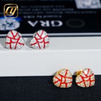 Pendientes de tuerca de moissanita con diseño de corazón roto, plata S925, esmalte rojo craquelado, totalmente pavimentados, corte brillante, diamante VVS, estilo Hip Hop, certificado GRA