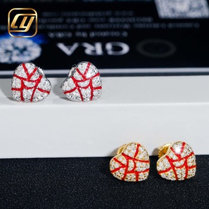 Boucles d'oreilles clous en moissanite Cœur Brisé, en argent S925, émail rouge craquelé, entièrement pavées de diamants VVS, style Hip Hop - Product Image 3