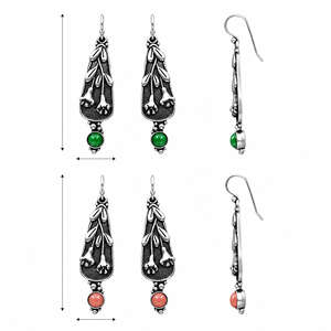 Orecchini Pendenti Vintage a Goccia con Fiori di Vite e Accento in Pietra Rossa Salmone, Gioielli Delicati per Donne - Product Image 5