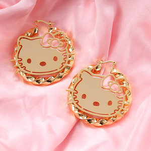 Personalisierte Hello Kitty Cartoon-Charakter Bambus-Reif Edelstahl-Ohrringe für Damen, Verblassungsresistent und Wasserfest, Geschenkidee - Product Image 5