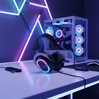 Casque de jeu filaire FIFINE H13 avec éclairage RGB vibrant, coussinets ergonomiques, boîtier de contrôle, streaming en direct, casque USB pour PC PS4/PS5