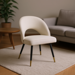 Sedia Moderna da Soggiorno in Tessuto Kaki con Gambe in Metallo Nero e Finiture Dorate, Design Mid-Century, Seduta Morbida, Arredamento per la Casa - Product Image 2