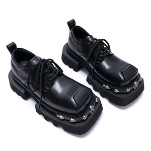 Chaussures habillées sophistiquées à bout carré et lacets pour hommes et femmes, style rétro, plateforme épaisse, type Derby, pour un look tendance et unique. - Product Image 4