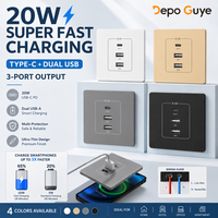 Prise murale industrielle à charge rapide 20W, type C, double port USB, chargeur USB 2 ports, plaque murale universelle pour la maison, l'hôtel, le bureau