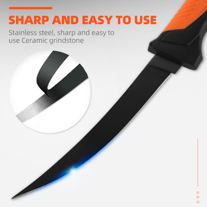 سكين صيد سمك فيليه من الفولاذ المقاوم للصدأ بطلاء أسود خارجي مع غمد PP سكين فيليه سمك من الفولاذ المقاوم للصدأ مخصص - Product Image 4