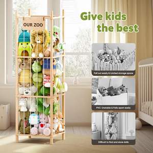 Organizador de Juguetes de Peluche de Madera con Red Elástica de Gran Capacidad para Cuarto de Niños, Sala de Juegos y Dormitorio - Product Image 4