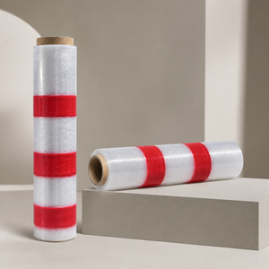 Rollo de Film Estirable Transparente con Franja Roja para Envolver Palés, Film de Embalaje Plástico - Product Image 1
